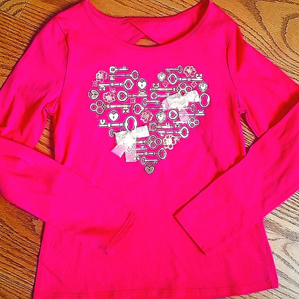 Justice Girls Top Hot Pink Heart - Picture 7 of 11